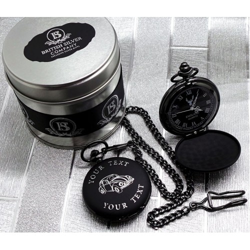 VW Beetle Matte Black Personalised Pocket Watch VW Beetle Matte Black Personalised Pocket Watch